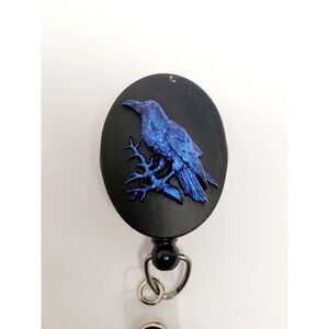 Blue Raven Crow Metallic Badge Reel retractable ID Card Nurse Key CAMEO